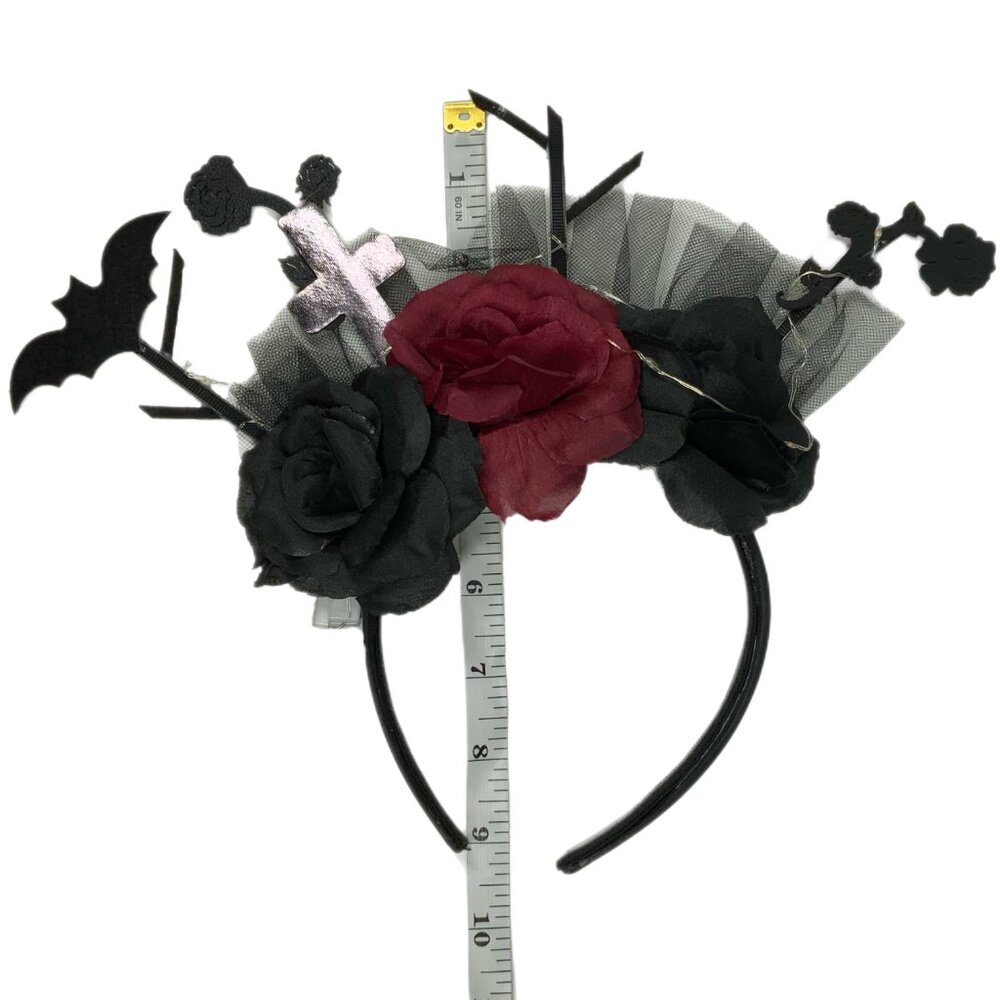 Goth Halloween LED Light Up Headband Bat Cross Roses Graveyard Costume Party - Picture 16 of 17
